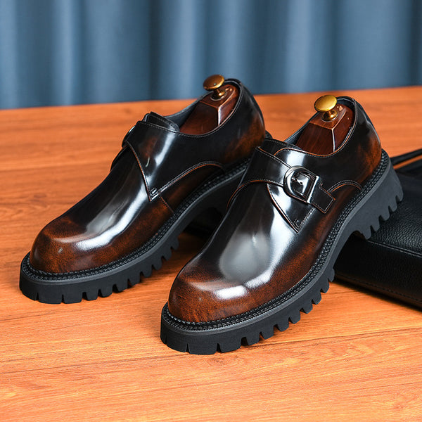 Men's British Style Leather Casual Shoes in Black and Brown - Shiny Finish - Cowhide - Size 37-46 - Men's Footwear