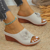 Trendy Floral Peep Toe Platform Wedge Sandals for Women in White and Khaki - PU and Rubber Materials - Elegant and Retro Style.