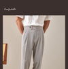 Breathable Gauze-Striped Casual Trousers, Lightweight Polyester Pants, Relaxed Fit Fashion, Straight Tube Style, Comfortable All-Day Wear