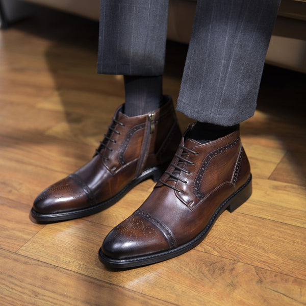 Men's Leather Chelsea Boots - Martin design, mid-tube, solid color, breathable, anti-skid. Enhance business attire with style and comfort. Size 37-44.