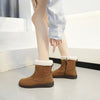 Women's Retro Style Winter Cotton-Padded Shoes in Black, Brown, or Traditional Brown - Flat-Heeled Mid-Calf Footwear for Winter Fashion
