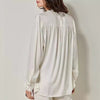 French Style Silk Women's Shirt in Orange and White Lantern Sleeve Design