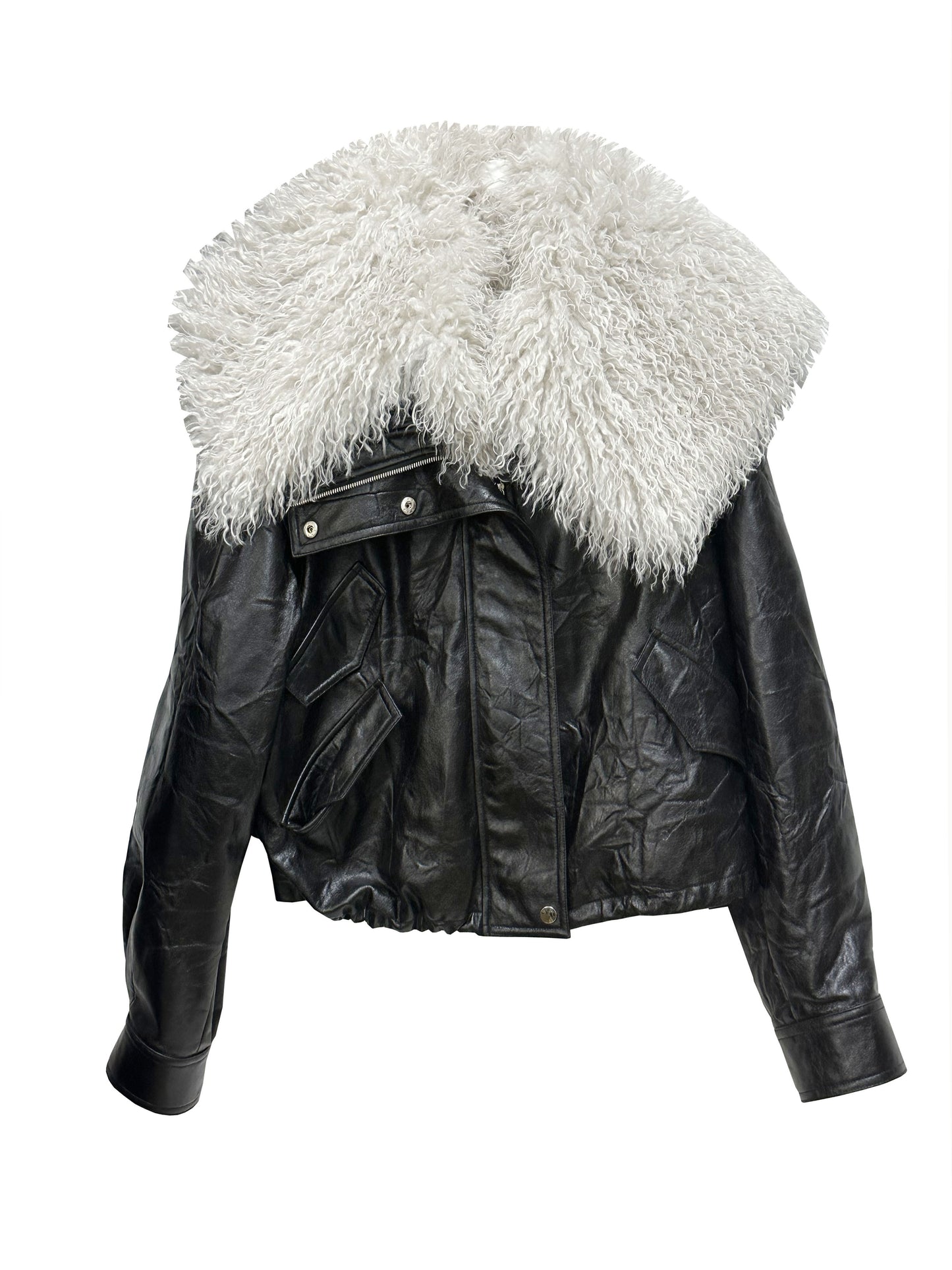 Retro Quiet Luxury Detachable Large Fur Collar Leather Jacket