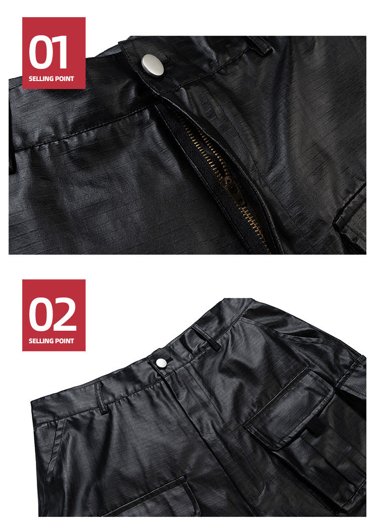 Glossy Coated Multi-zip Tactical Shorts