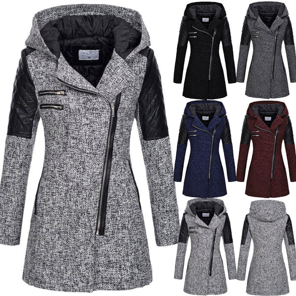 Mid-Length Thermal Trench Coat with Oblique Zipper - Various Colors - Slim Fit - Wool/Poly Blend - Street Fashion Statement