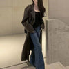 Mid-Length Leather Windbreaker Coat in Classical Black - Industrial Style Polyester Coat - Sizes S to XL