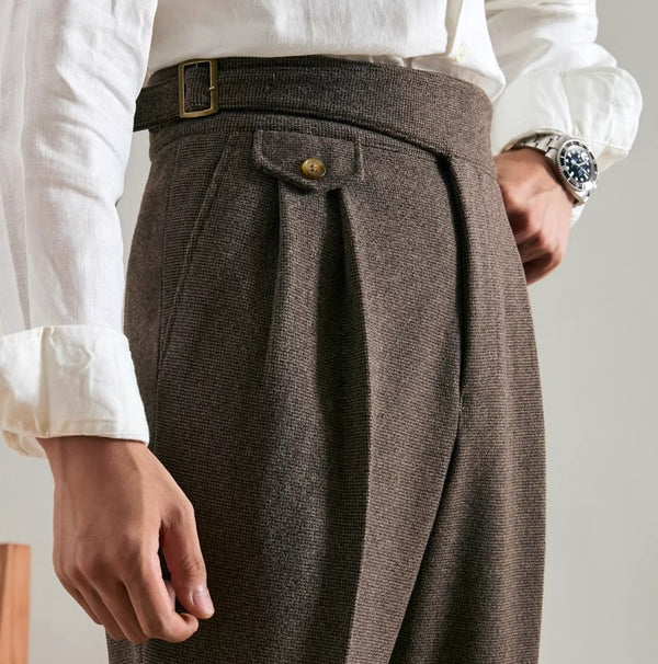 Classic Wool Double-Pleated Business Casual Trousers in Brown Gray Khaki - Men's Fashion Business Casual Wear