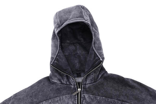 Men's Distressed Hooded Sweater, Grey Fleece-Lined Pullover - Street Style Fashion for Autumn/Winter