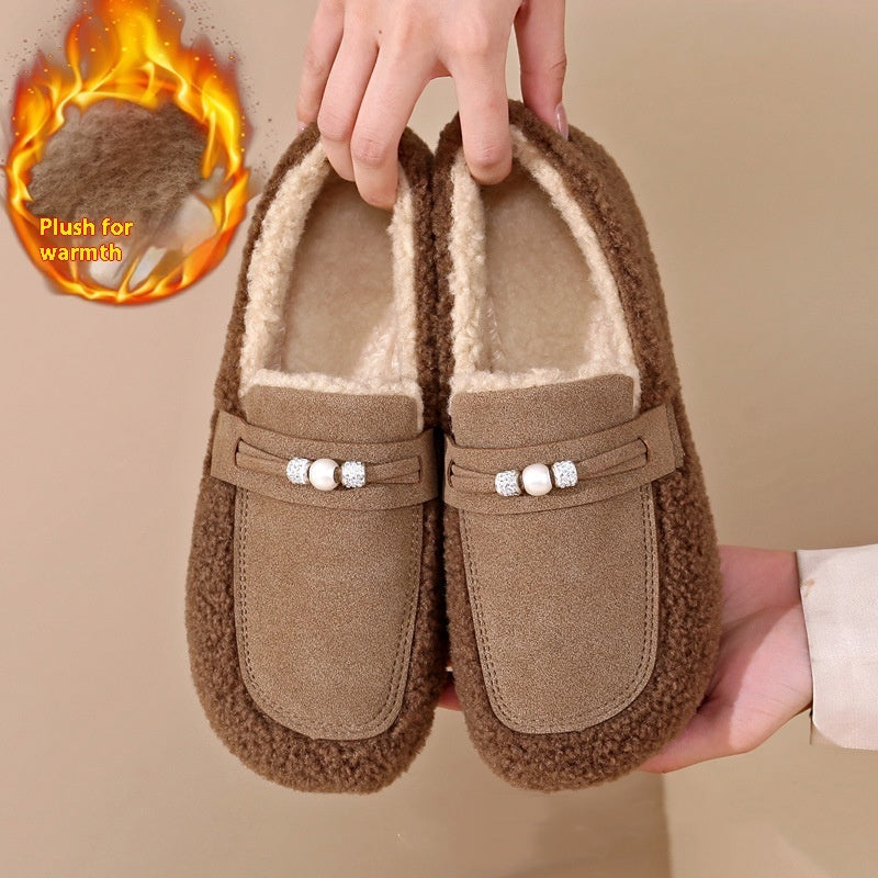 Cotton Shoes Gommino Fleece Lined Padded Warm Keeping Fluffy Shoes