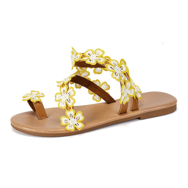 Women's Sunflower Embossed Plus Size Slip-On Slippers, Synthetic Leather, Floral Pattern, Low Top Design, Waterproof, Sizes 36-43
