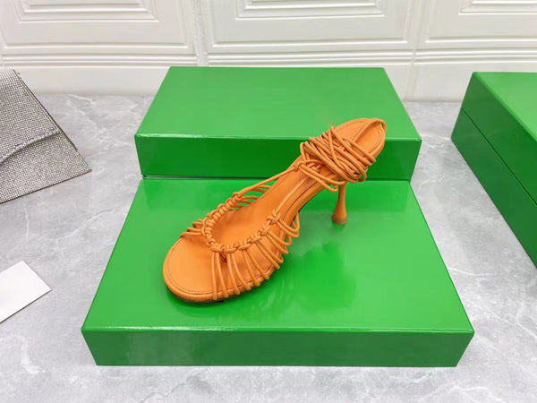 Luxurious Sheepskin Lace-up Stiletto Sandals - Multicolor High Heels