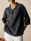 Retro Slub Linen Shirt for Autumn Casual Wear, Long Sleeve Pullover in Intricate Print