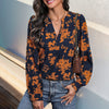 Chic V-Neck Pullover Shirt with Stylish Print for Women, Polyester Fabric, Long Sleeve, Casual & Formal Wear, Trendy Design