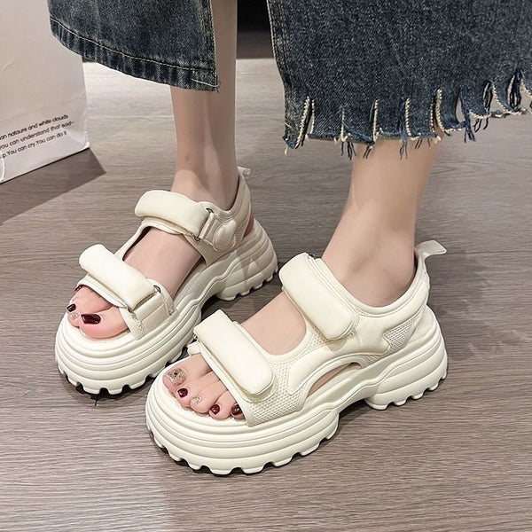 Stylish Women's Velcro Beach Sandals with Muffin Thick Soles. PU Upper, Rubber Sole. Sizes 35-40. Ideal for Beach & BBQ.