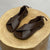 Artistic Handmade Retro Fish Mouth Sandals - Brown PU Leather, Elastic Band, Stylish Design - Women's Casual Comfort Shoes