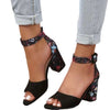 Chic Embroidered Chunky Heel Sandals in Blue - Women's High Heel Sandals