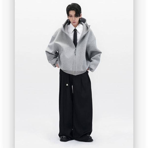 Men's Thickened Hooded Sweater Cardigan - Polyester Coat in Black or Grey - Youthful Style & Warmth - Asian Size - Winter Wear