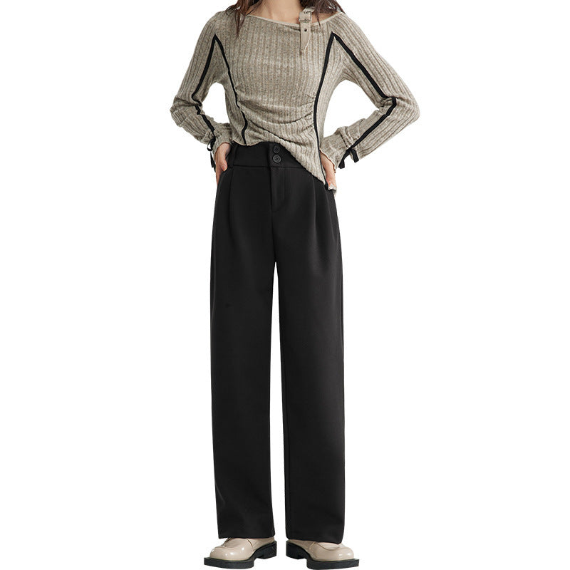 Autumn And Winter Thick Suit Woolen High Waist Slimming Drooping Straight Loose Casual Pants