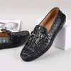 Handcrafted Black Genuine Crocodile Leather Men's Casual Shoes - Flat Heel