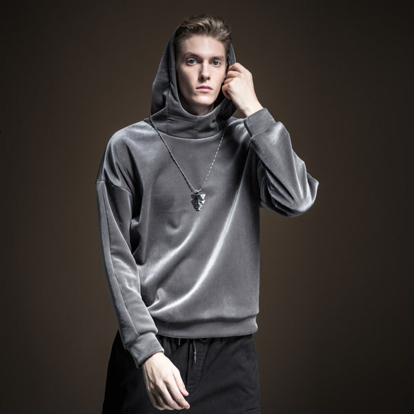Thick Velvet Hooded Jacket - Gray Unisex Trendy Wear for Autumn