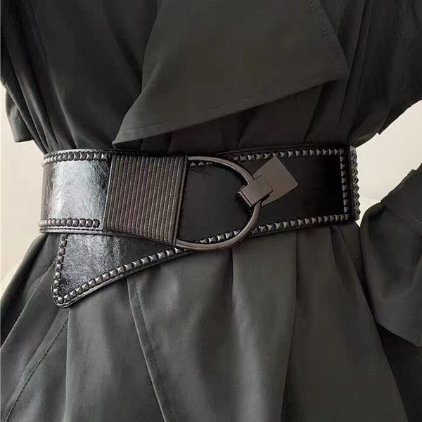 Chic Adjustable Elastic Rivet Belt for Women in Black - Stylish Waist Accessory with Alloy Buckle