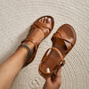 Retro Women's Earthy Brown Flat Sandals with Cross-Lace Design