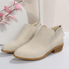 Women's Suede Ankle Boots with Chunky Heel in Khaki - Back Zipper, Low Heeled, Non-slip, Waterproof - Size 36-43