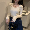 Women's Square Neck Long Sleeve Knit Top in Multiple Colors - Chic Style and Comfort Wear - Free Size Pullover Sweater