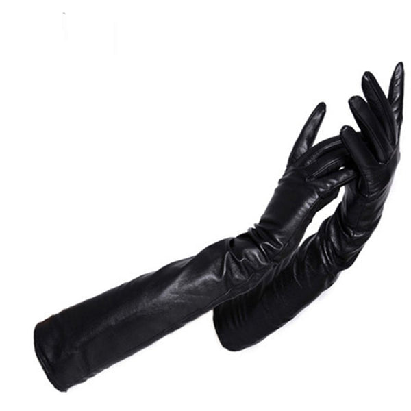 Premium Sheepskin Winter Gloves for Women - Long Arm Cover, Split Finger Design, Shearling Lining - Chic Fashion and Warmth