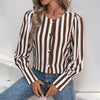 Elegant Striped V-Neck Cardigan in Rich Brown - Long Sleeve, Loose Fit, Polyester Material - Women's Winter Fashion Piece