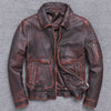 Vintage Thick Leather Jacket in Red - Men's Casual Wear