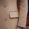 British-Style Slim Fit Wool Blend Coat with Decorative Buttons in Khaki - Front View