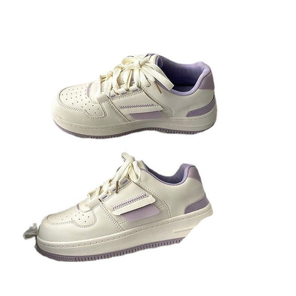 Women's Casual Shoes with Vibrant Color-Matching Design and Soft Rubber Sole, Purple and Khaki Colors