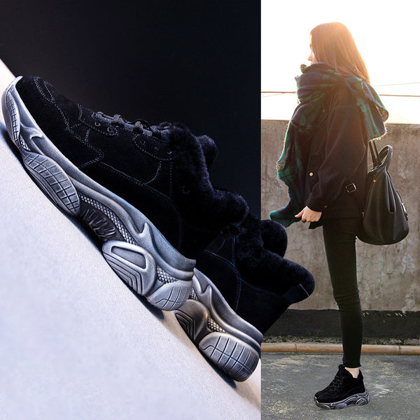 Cozy Winter Women's Thermal Leather Shoes in Black and Khaki - Warm and Stylish Footwear with Plush Lining