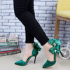Chic Bow-Accented Leather Stiletto Shoes with Pointed Toe & High Heel