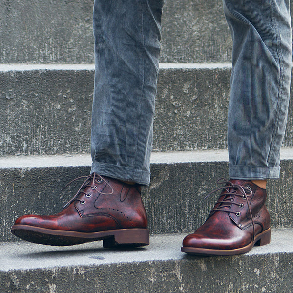 Men's Retro Style Soft Leather Sneakers in Wine Red and Bronze - Trendy, Comfortable Fashion for Men's Leisure Wear
