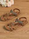 Women's Rhinestone Flower Detail Flat Sandals in Multiple Sizes and Colors