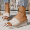 Summer Chic Beige Platform Sandals with Microfiber Lining and Rubber Sole