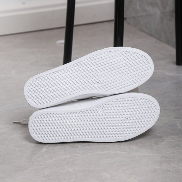 White Lace-Up Flats with Round Toes and Thick Soles for Women
