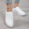 White Lace-Up Flats with Round Toes and Thick Soles, Women's Casual Shoes