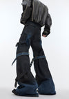 Vintage High-Waist Denim Trousers with Metal Buckle & Lace-Up Design, Retro Style Fashion for Youth