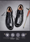 Men's Leather Mid-Top Boots with Thick Sole, Lace Up, Black-Fur Lining, Embroidery & Comfortable Pigskin Lining.