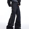 Tailored Loose-Fit Zip Suit Pants, Polyester-Cotton Blend, Solid Color, Office Wear Fashion