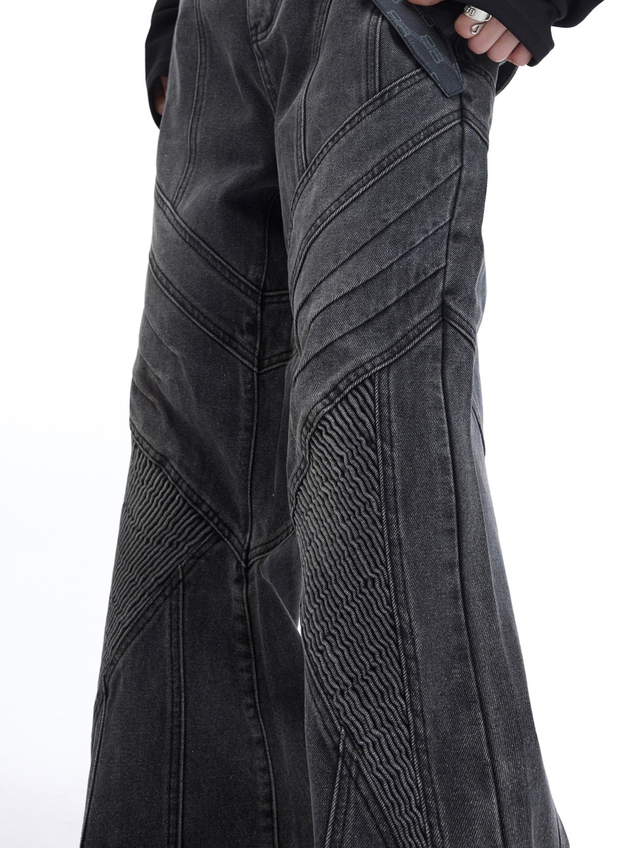 Original Heavy Industry Niche Deconstruction Three-dimensional Pleated Skinny Jeans