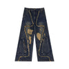 Vintage-Style Distressed Straight-Leg Jeans with Tassel Detail in Black and Blue