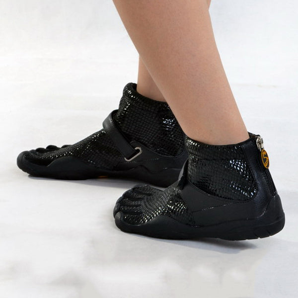 Premium Black Five-Toed Athletic Sneakers for Outdoor Activities - Men's Microfiber Rubber Sole Shoes - Black Fashion Sneakers - Sizes 34-45
