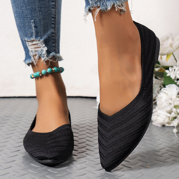 Women's Breathable Flat Pointed Toe Shoes in Black - All-Season Comfort & Style