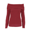 Burgundy Knitted Long-Sleeve Top for Women - Casual Pullover with Rib Fabric