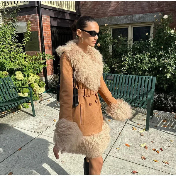 Classy Mid-length Retro Street Coat in Soft Light Brown - Women's Polyester Outerwear