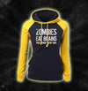 Stylish Zombies Eat Brains Hoodie: Cotton Spandex Fleece, Biker Style, Funny Print, Unisex, Winter Wear